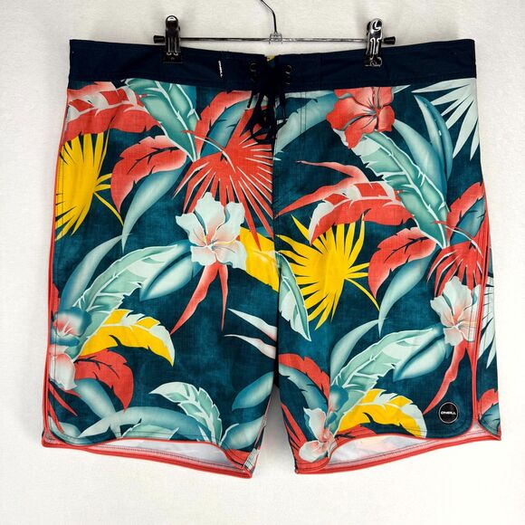 O'Neill Mens Hyperfreak Palm‎ Tree Print Board Shorts Swim Size 38 - Picture 1 of 12
